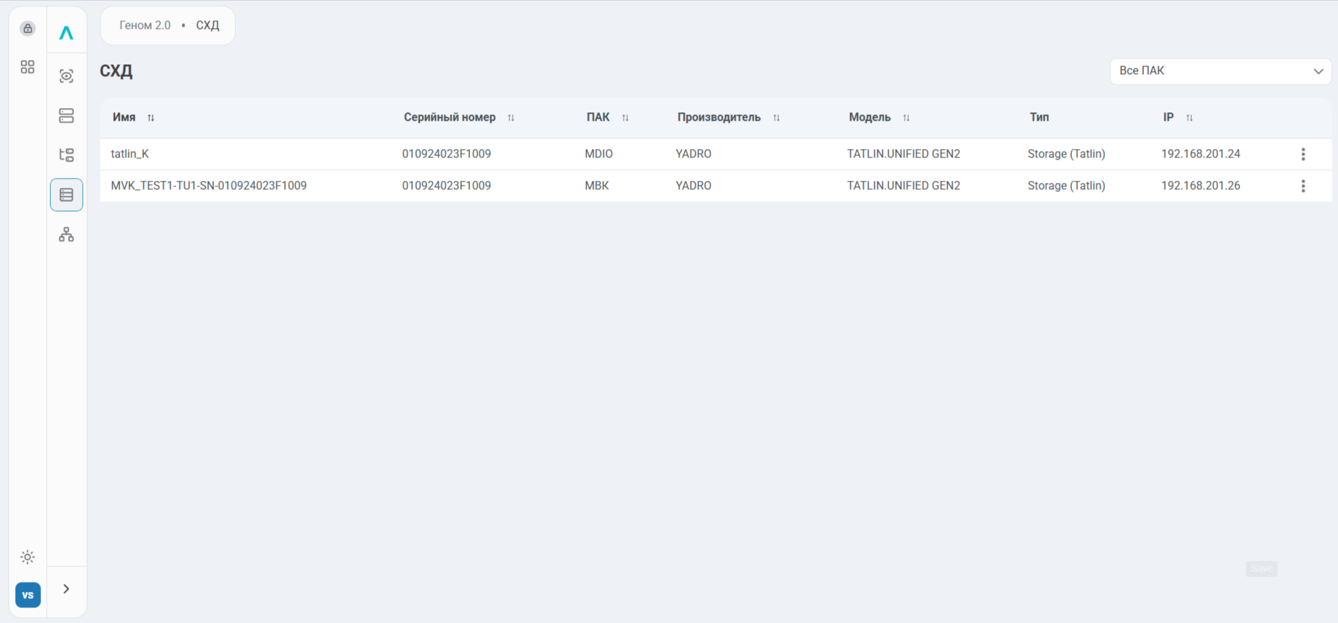 storage systems list light